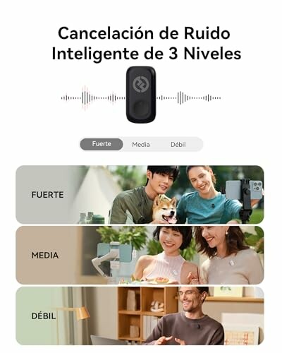 Cancelación de ruido inteligente con tres niveles: fuerte, medio y débil.