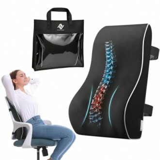 Cojín de soporte lumbar con diseño de columna vertebral.