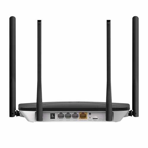 Enrutador inalámbrico con cuatro antenas visto desde atrás.